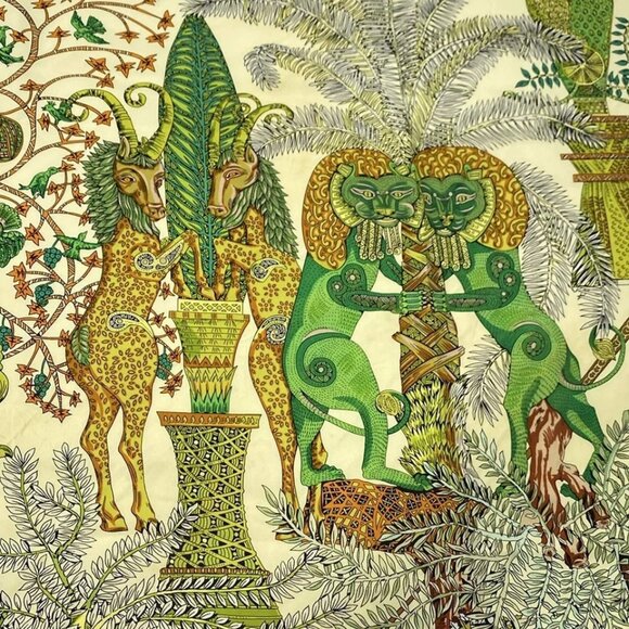 HERMES Carre 90 - Cream Green Multi Scarf 237-071725 - Picture 3 of 5